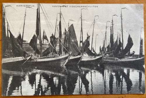 POSTCARDS x 2 BLACK and WHITE HARDERWIJK NETHERLANDS SAILING FISHING BOATS HARBOUR VIEW.