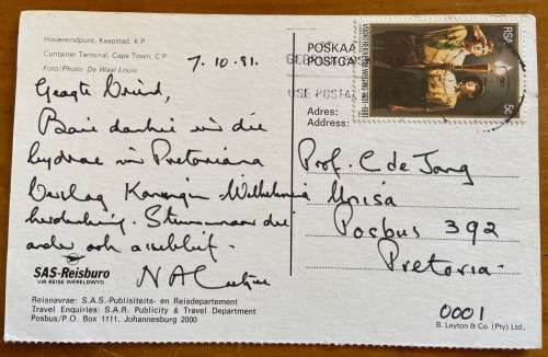 POSTCARD BOOKLET POST CARD CONTAINER SHIP TERMINAL CAPE TOWN SAR TRAVEL BUREAU 1981 VOORTREKKERS.