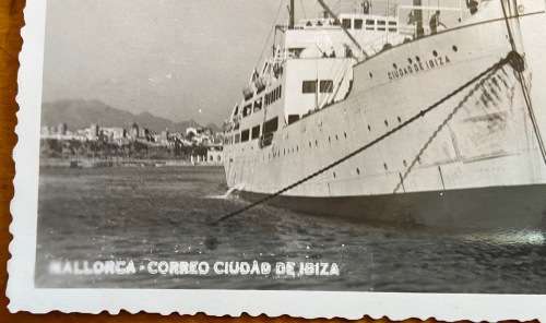 POSTCARD POST CARD MALLORCA SPAIN CORREO CIUDAD DE IBIZA STEAMSHIP CRUISE PASSENGER SHIP REAL PHOTO.