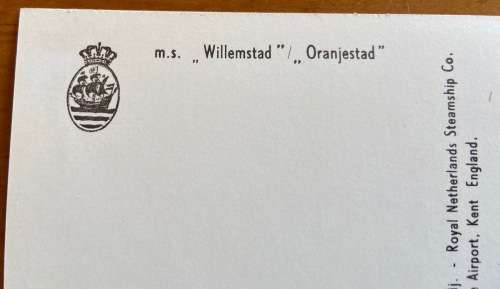 POSTCARD POST CARD ROYAL NETHERLANDS STEAMSHIP Co. m.s. WILLEMSTAD ORANJESTAD SHIP SAILING SHIPPING
