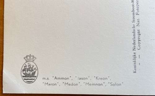POSTCARD POST CARD ROYAL NETHERLANDS STEAMSHIP Co. m.s.JASON AMMON KREON MARON SHIP SAILING SHIPPING