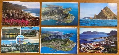 POSTCARDS x 6 SOUTH AFRICA CAPE TOWN CAMPS BAY PENINSULA CAPE POINT KALK BAY HARBOUR CRUISE SHIPS.