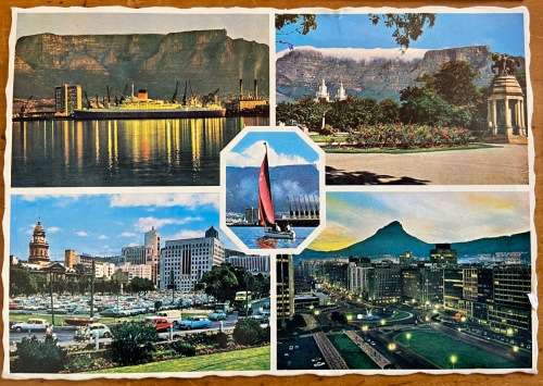 POSTCARDS x 6 SOUTH AFRICA CAPE TOWN CAMPS BAY PENINSULA CAPE POINT KALK BAY HARBOUR CRUISE SHIPS.