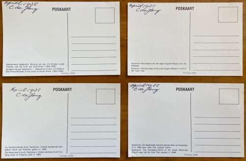 POSTCARDS x 4=SOUTH AFRICA=NYLSTROOM (MODIMOLLE)=DUTCH REFORMED CHURCH=EUGENE MARAIS=JG STRIJDOM.