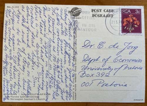 POSTCARDS X 3 SOUTH AFRICA NATAL DURBAN YACHT CLUB GOLDEN MILE NORWEGIAN SEAMAN`S CHURCH FLOWER BOAT