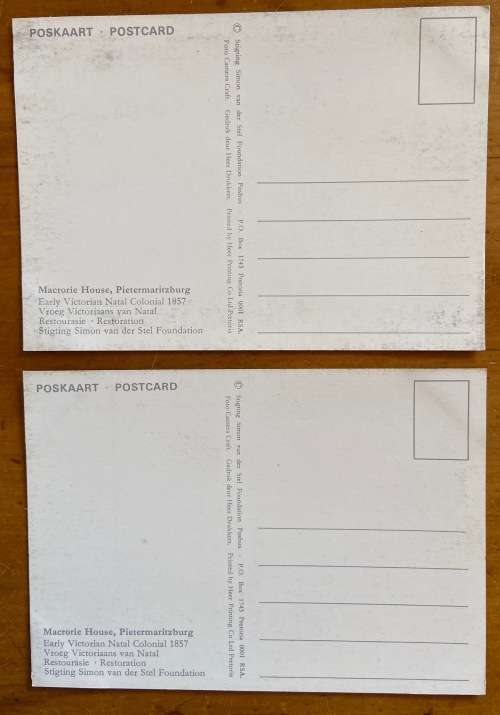POSTCARDS x 2 SOUTH AFRICA NATAL PIETERMARITZBURG MACRORIE HOUSE VICTORIAN COLONIAL 1857 BUILDINGS