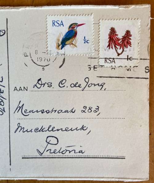 POSTCARD?? NETHERLANDS PORT NATAL SANATORIUM ASSEN CARD POSTED IN RSA 1970 PRETORIA CUT-OUT CARD??