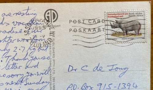 POSTCARD RSA NATAL ST. LUCIA FANIES ISLAND LACIA LAKE COUNTRYSIDE RHINO PARKS BOARD BIRDS BOATS FISH