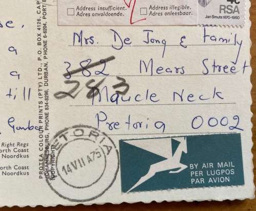 POSTCARD RSA NATAL THE TUGELA GORGE ROYAL NATAL NATIONAL PARK POSTED from DURBAN FLOWER UNISA.