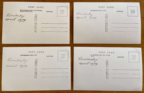 POSTCARDS x 4 PHOTOGRAPHS BLACK + WHITE KIMBERLEY MINE MUSEUM E7,9,12,201874/5 CLAIMS STEAM WASHING