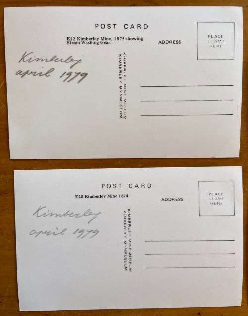 POSTCARDS x 4 PHOTOGRAPHS BLACK + WHITE KIMBERLEY MINE MUSEUM E7,9,12,201874/5 CLAIMS STEAM WASHING