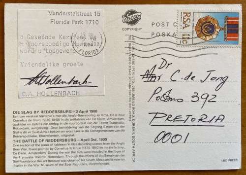 POSTCARD WAR MUSEUM of the BOER REPUBLICS BATTLE OF REDERSBURG 1900 ARTCO MEDAL CATTLE COWS.