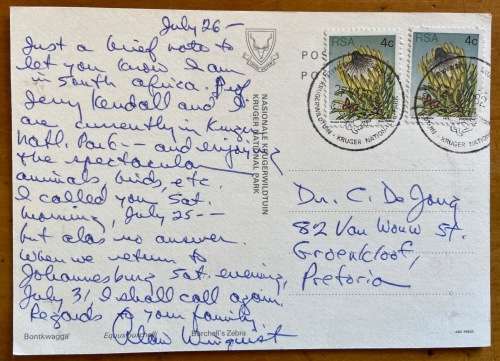 POSTCARD=BURCHELL'S ZEBRA=KRUGER NATIONAL PARK=EQUUS BURCHELLI=BONTKWAGGA=KNP CDS=1982.