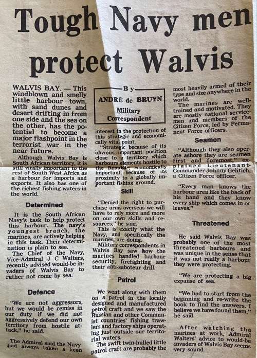 WALVIS BAY BORDER WAR PERIOD RED NAVY PROTECTS WALVIS FLASHPOINT IN TERRORIST WAR ANDRE DE BRUYN.