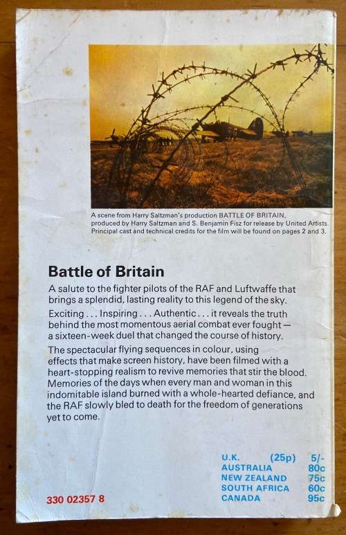 BATTLE of BRITAIN=LEONARD MOSLEY=PAN BOOKS=1969=RAF=LUFTWAFFFE=PILOTS=SPITFIRE=MESSERSCHMITT=WAR=WW2