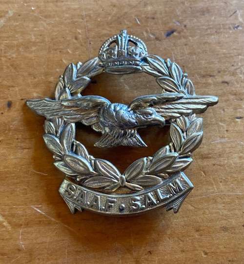 SOUTH AFRICAN AIR FORCE BADGE SUID AFRIKAANSE LUGMAG SAAF SALM BRASS 45mm x 45mm PIN INTACT.