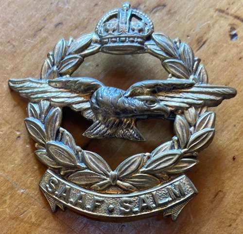 SOUTH AFRICAN AIR FORCE BADGE SUID AFRIKAANSE LUGMAG SAAF SALM BRASS 45mm x 45mm PIN INTACT.