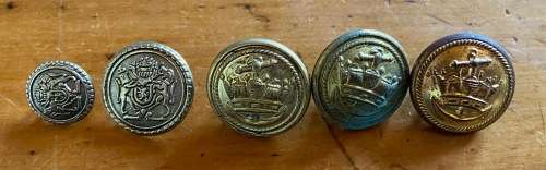 ROYAL MERCHANT NAVY 3 x Brass Uniform Buttons +2 FLAT BRASS BUTTONS.
