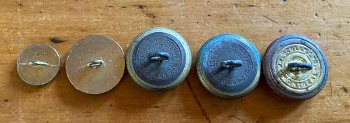 ROYAL MERCHANT NAVY 3 x Brass Uniform Buttons +2 FLAT BRASS BUTTONS.