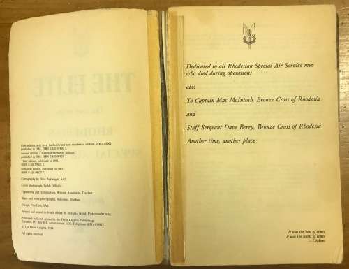 THE ELITE=RHODESIAN SPECIAL AIR SERVICE=BARBARA COLE=SOFTCOVER EDITION=1985=SOUTH AFRICA=BUSH WAR.