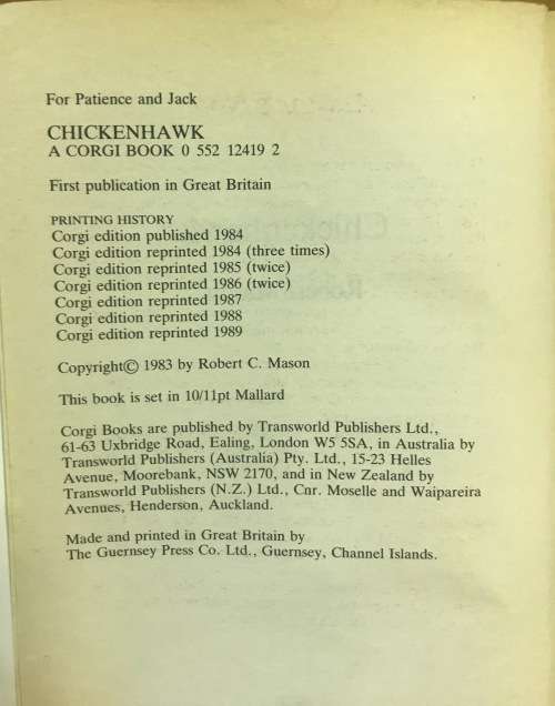CHICKENHAWK=ROBERT MASON=VIETNAM WAR=1965-66=CORGI BOOKS=1989.