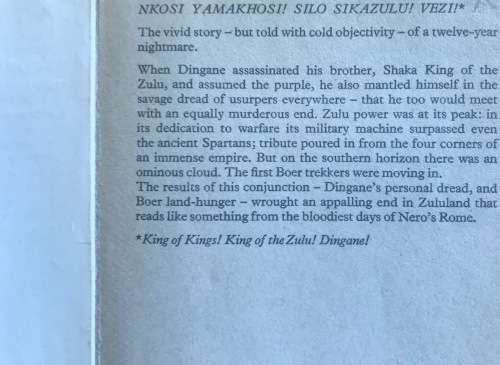 RULE OF FEAR PETER BECKER BLOODY STORY OF DINGANE, KING OF THE ZULU 1972 BOOK