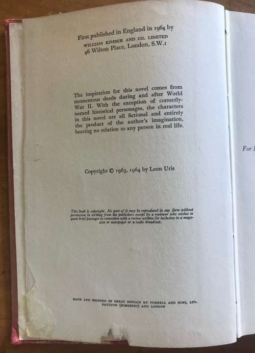 ARMAGEDDON LEON URIS 1964 WORLD WAR TWO WWII WW2 KIMBER BOOKS Please read notes.....