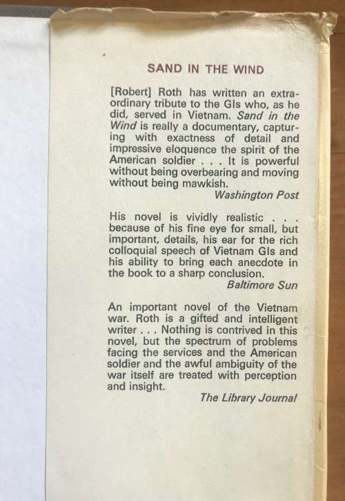 SAND IN THE WIND ROBERT ROTH VIETNAM WAR 1967-8 MICHAEL JOSEPH 1974 1st EDITION NOVEL.