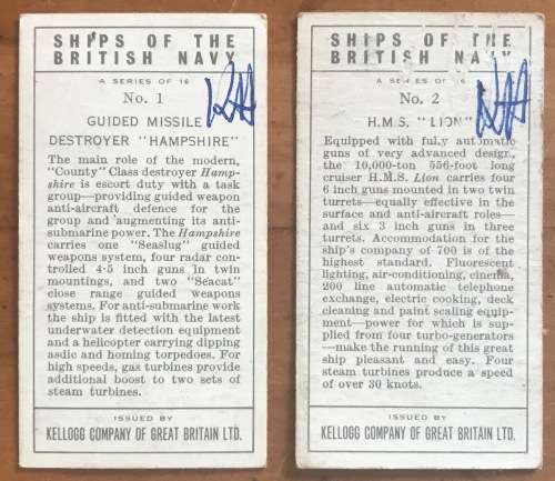 SHIPS OF THE BRITISH NAVY CARDS x 12 KELLOGG COMPANY GREAT BRITAIN DESTROYER SUBMARINE HELICOPTER