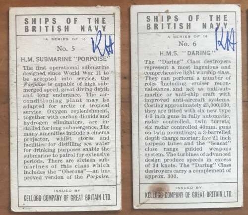 SHIPS OF THE BRITISH NAVY CARDS x 12 KELLOGG COMPANY GREAT BRITAIN DESTROYER SUBMARINE HELICOPTER