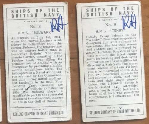 SHIPS OF THE BRITISH NAVY CARDS x 12 KELLOGG COMPANY GREAT BRITAIN DESTROYER SUBMARINE HELICOPTER
