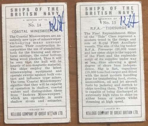SHIPS OF THE BRITISH NAVY CARDS x 12 KELLOGG COMPANY GREAT BRITAIN DESTROYER SUBMARINE HELICOPTER