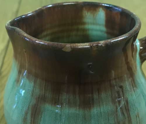 LINNWARE MEDIUM JUG PITCHER BROWN AND LIGHT GREEN MARKED Please read description...........