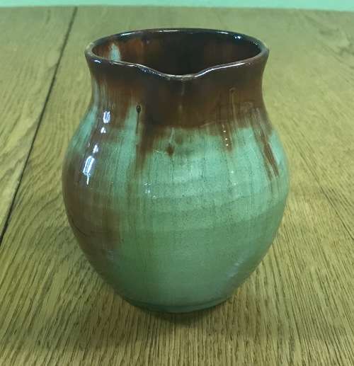 LINNWARE MEDIUM JUG PITCHER BROWN AND LIGHT GREEN MARKED Please read description...........
