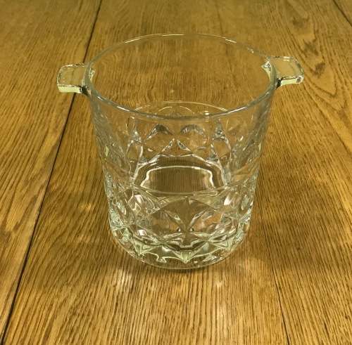 ICE BUCKET PRESSED GLASS MADE IN FRANCE FRENCH with HANDLES NICE PATTERN!!!