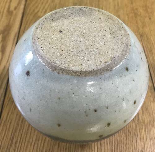 VASE POTTERY BLUE and BEIGE ROUND BULBOUS NICE!!!