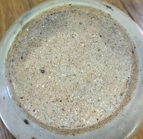 VASE POTTERY BLUE and BEIGE ROUND BULBOUS NICE!!!