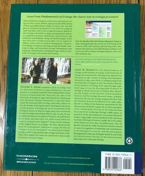FUNDAMENTALS OF ECOLOGY EUGENE ODUM GARY BARRETT 2005 THOMSON BROOKS/COLE ECOLOGICAL SCIENCE CLASSIC