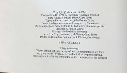 MACHINE PATCHWORK MARIE DU TOIT HUMAN & ROSSEAU 1991 1st EDITION FABRIC PATTERNS DESIGNS QUILT.