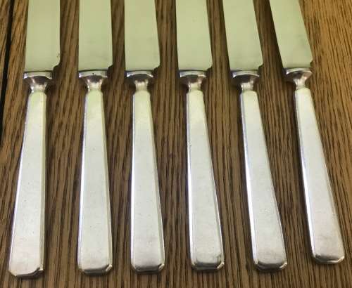ELKINGTON & CO. SILVER PLATED FRUIT / DESSERT KNIFE + FORK SET x 6 of each 1957 BIRMINGHAM ENGLAND.