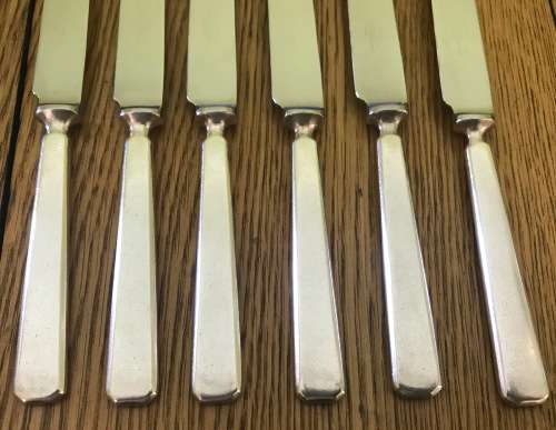 ELKINGTON & CO. SILVER PLATED FRUIT / DESSERT KNIFE + FORK SET x 6 of each 1957 BIRMINGHAM ENGLAND.