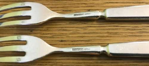 ELKINGTON & CO. SILVER PLATED FRUIT / DESSERT KNIFE + FORK SET x 6 of each 1957 BIRMINGHAM ENGLAND.