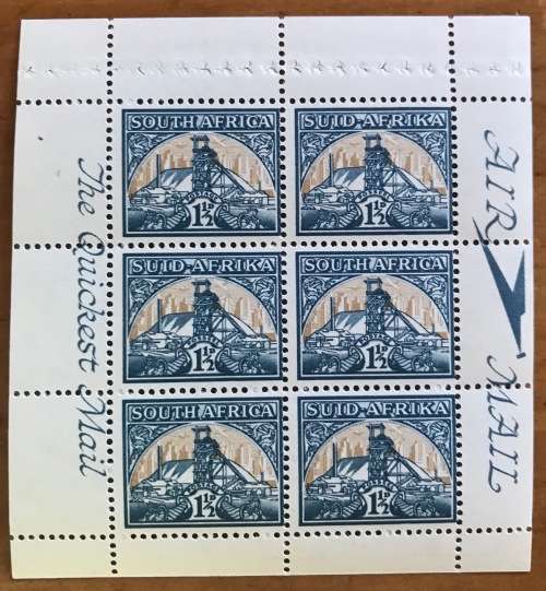 UNION of SOUTH AFRICA BOOKLET PANES x 3 1 1/2d mines reduced size 1941 SACC86 SG87b AIR MAIL LUG POS