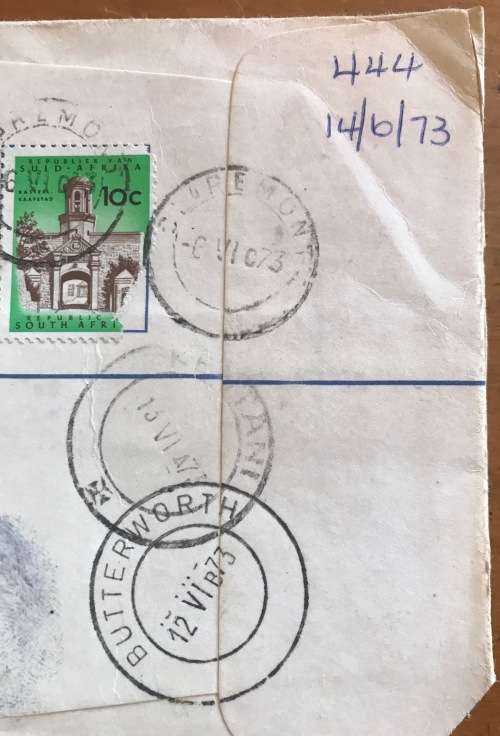 TRANSKEI THUMBPRINT MAIL Registered Kirstenhof Claremont Cape Town to Kentani 1973 Butterworth.