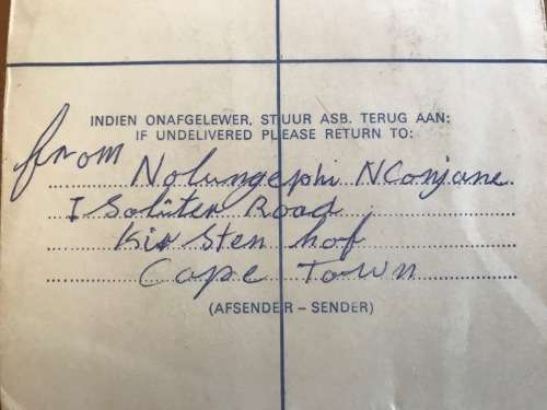 TRANSKEI THUMBPRINT MAIL Registered Kirstenhof Claremont Cape Town to Kentani 1973 Butterworth.