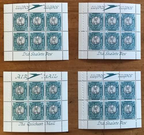 UNION of SOUTH AFRICA BOOKLET PANES x 4 1/2d 1947-54 SACC113 SG25a AIR MAIL LUG POS