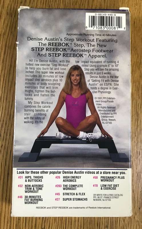DENISE AUSTIN`S STEP WORKOUT Featuring the REEBOK STEP 81 PARADE VIDEO VHS 40 MINUTES 1991.