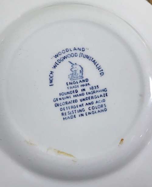 ENOCH WEDGWOOD TUNSTALL BLUE and WHITE PLATES x 3 WOODLAND PATTERN ENGLAND Graduating in size.