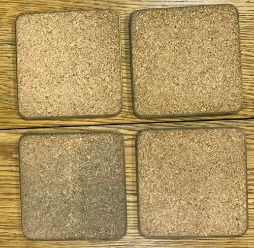 Set of 4 coasters with corked bases featuring England castles: Lancaster, Windsor, Conway, Warwick.