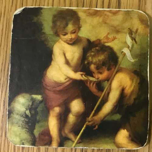 Set of 6 coasters with corked bases featuring famous artworks by various artists.